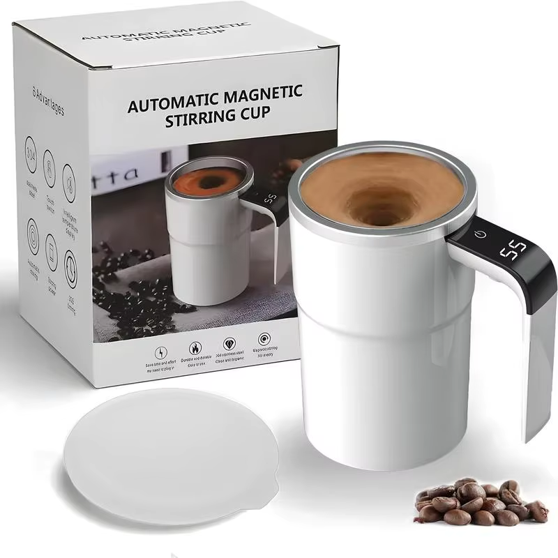 Magnetic Stirring Coffee Mug Electric Rechargeable Self Stirring Cup with LCD Thermometer for Milk Cocoa Office Kitchen Travel