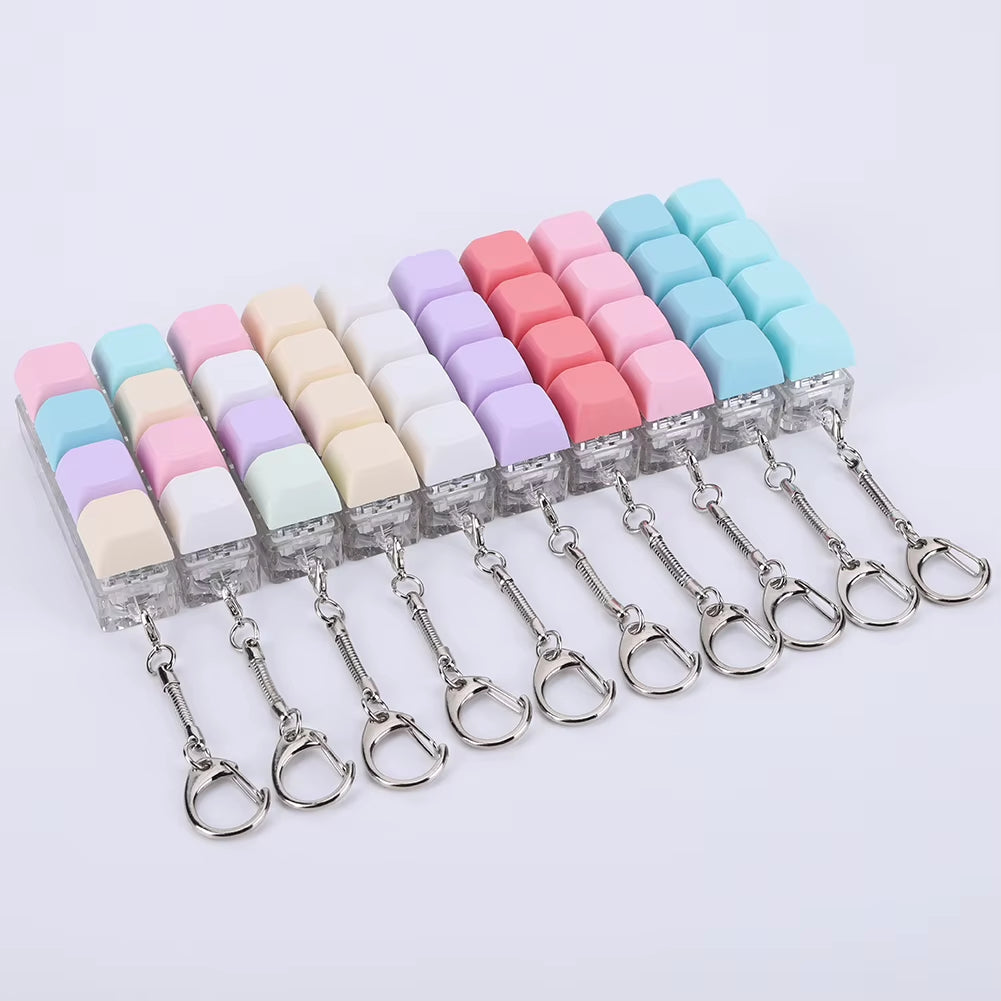 4 Keys Keycaps Keychain Toys with LED Light Decompression Toys Keyboard Fidget Keychain Stress Relief Fidget Keychain Button