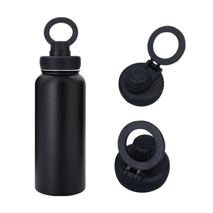 Insulated Stainless Steel Water Bottle with Magnetic Phone Holder - 1000ml Capacity for 12/24 Hours Temperature Retention