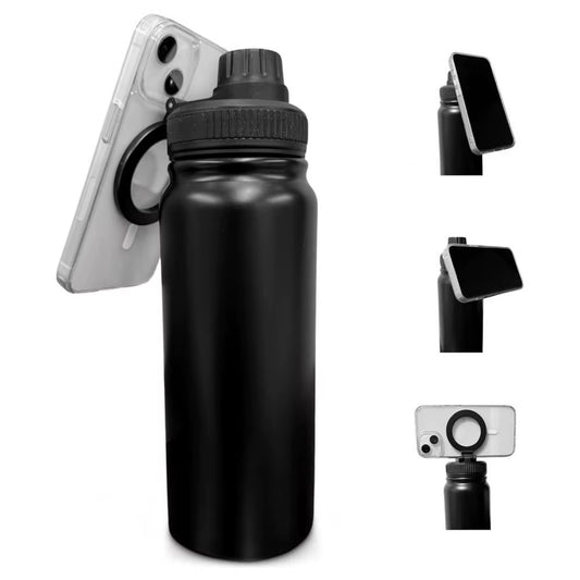 Insulated Stainless Steel Water Bottle with Magnetic Phone Holder - 1000ml Capacity for 12/24 Hours Temperature Retention