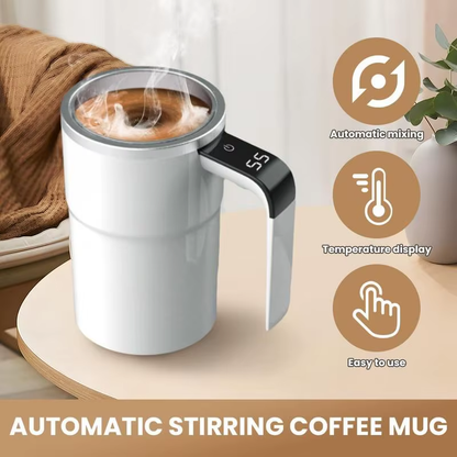 Magnetic Stirring Coffee Mug Electric Rechargeable Self Stirring Cup with LCD Thermometer for Milk Cocoa Office Kitchen Travel