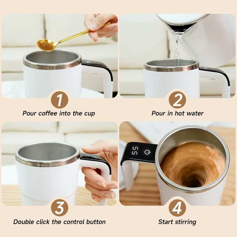 Magnetic Stirring Coffee Mug Electric Rechargeable Self Stirring Cup with LCD Thermometer for Milk Cocoa Office Kitchen Travel