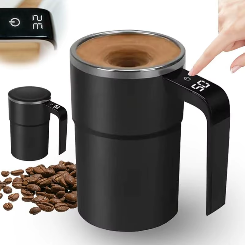 Magnetic Stirring Coffee Mug Electric Rechargeable Self Stirring Cup with LCD Thermometer for Milk Cocoa Office Kitchen Travel