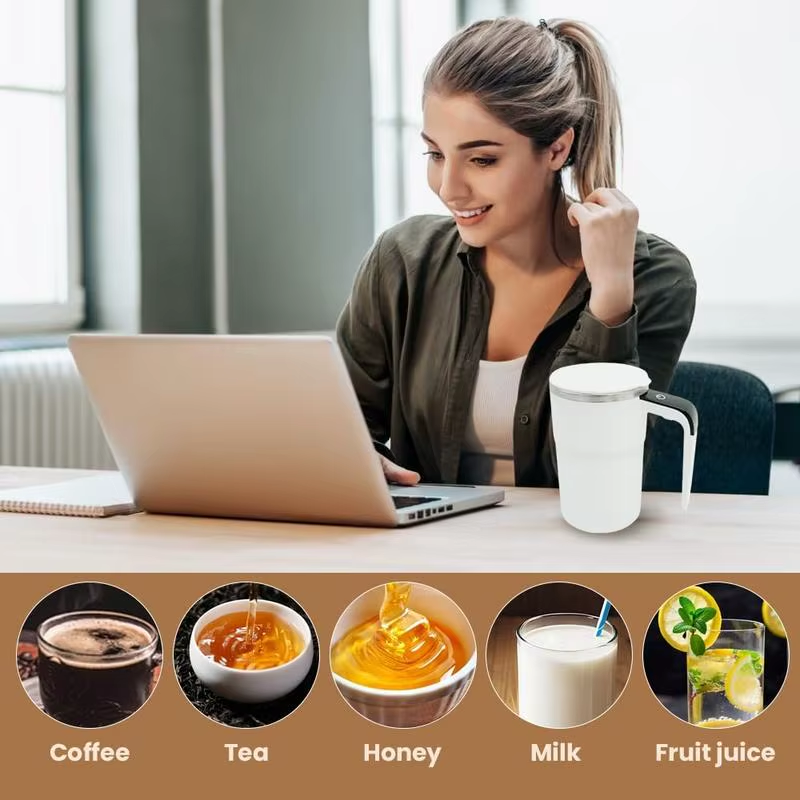 Magnetic Stirring Coffee Mug Electric Rechargeable Self Stirring Cup with LCD Thermometer for Milk Cocoa Office Kitchen Travel