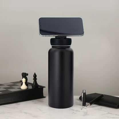Insulated Stainless Steel Water Bottle with Magnetic Phone Holder - 1000ml Capacity for 12/24 Hours Temperature Retention